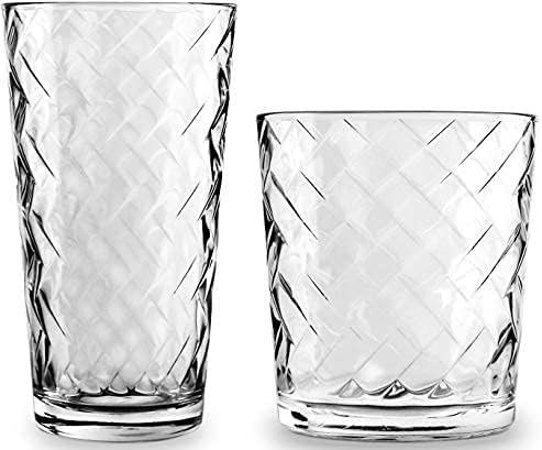 Circleware Chevron Huge 12-Piece Glassware Set of Highball Tumbler Drinking Glasses and Whiskey Cups for Water, Beer, Juice, Ice Tea Beverages, 6-15.75 oz & 6-12.5 oz, Clear