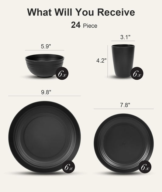 Quatish 24 Piece Plates and Bowl Set for 6, Dinnerware Dish Set for Kitchen