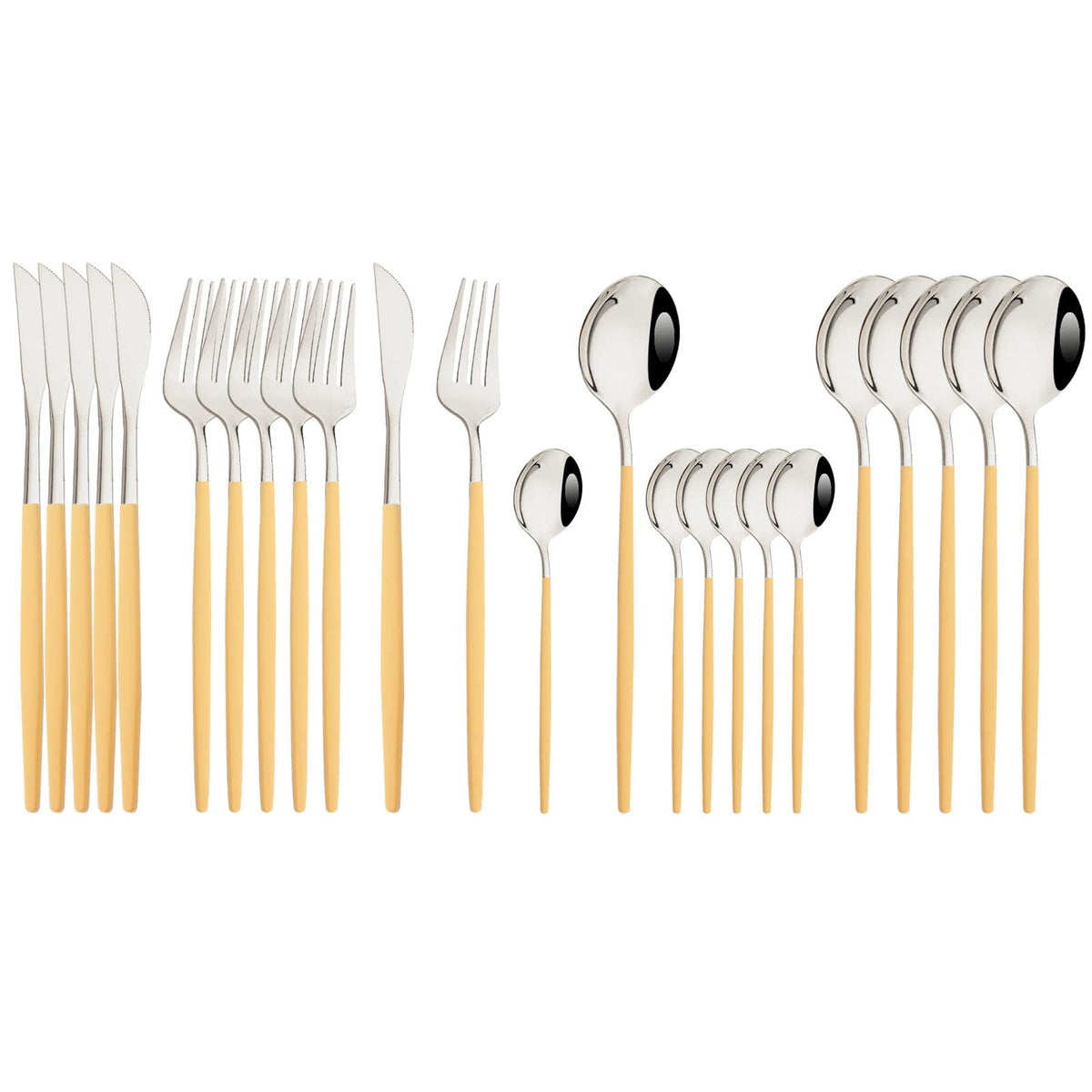 JASHII 24 Pieces 304 Stainless Steel Rose Cutlery Set Home Kitchen Silverware Set, Mirror Polished, Knife/Fork/Spoon, Modern Elegant Silverware Set for Party, Christmas
