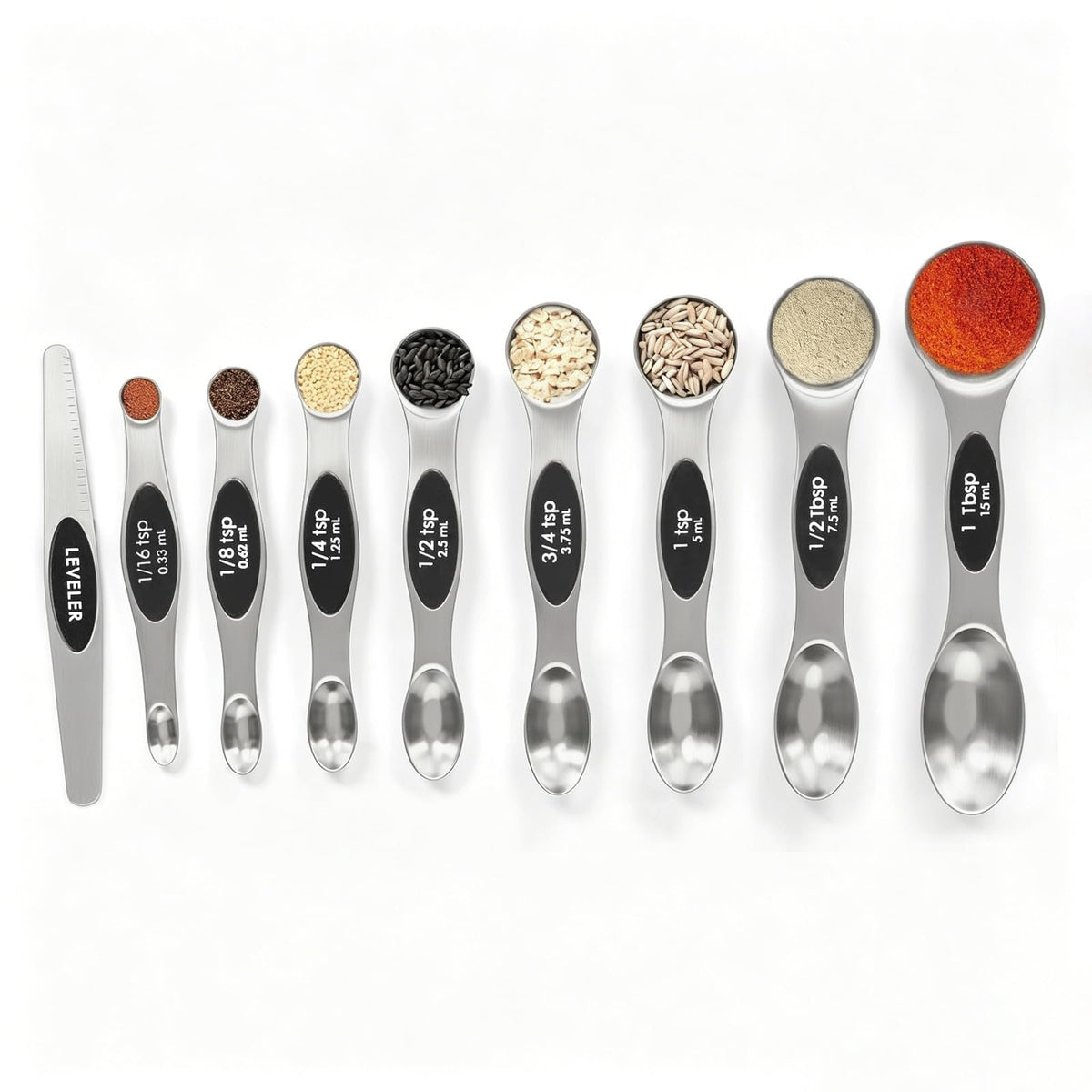 Magnetic Measuring Spoons Set Stainless Steel with Leveler, Stackable Metal Tablespoon Measure Spoon for Baking, Measuring Cups and Spoon Set Kitchen Gadgets Apartment Essentials Fits in Spice Jars