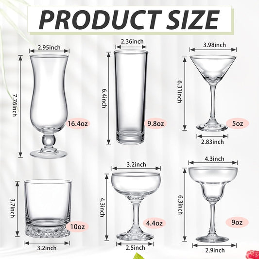LemonRoad 6 Set Cocktail Glasses Mixed Drinkware,6-piece Variety Set