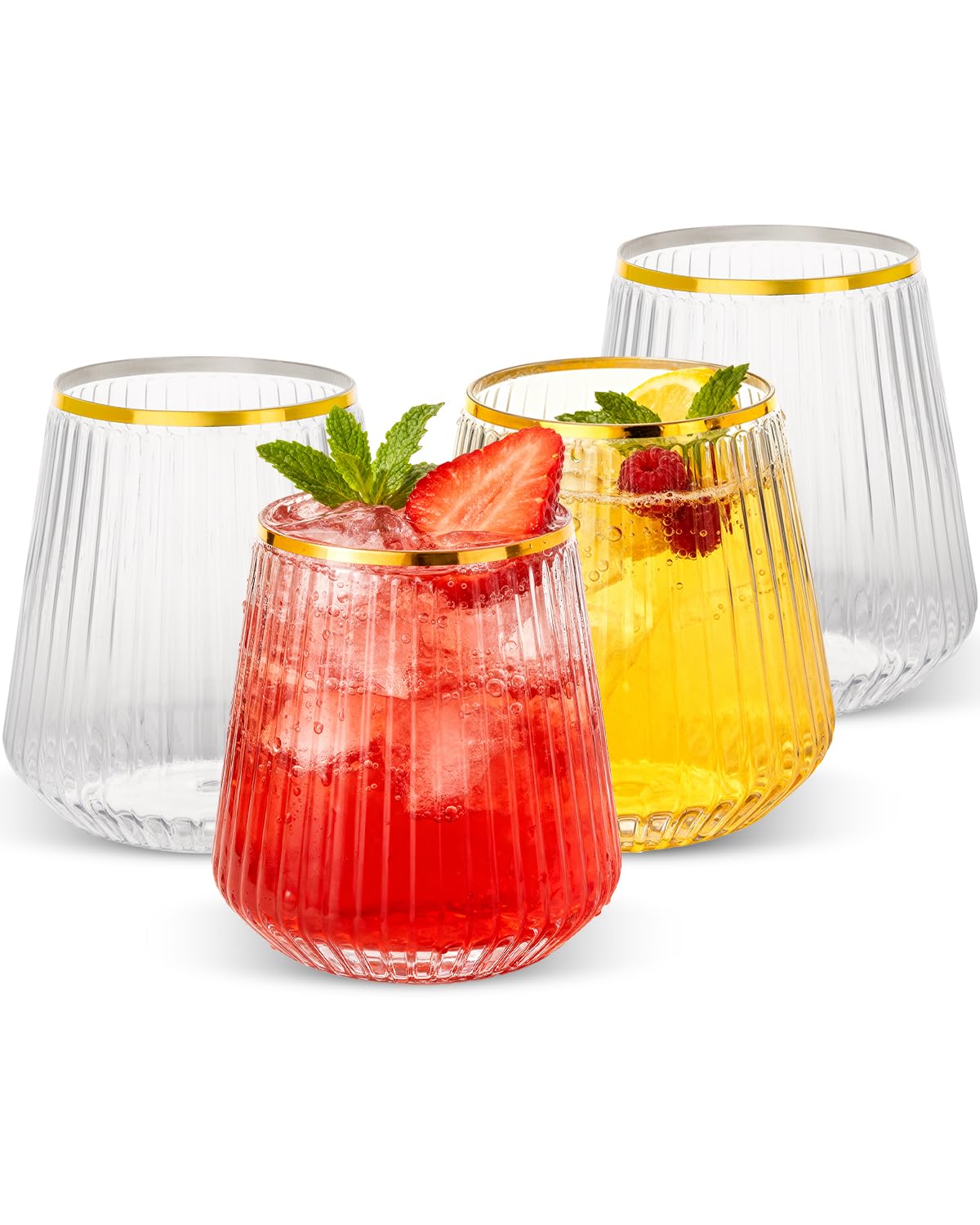 Goodluck 36 Pack 12oz Stemless Plastic Wine Glasses – Clear Ribbed Cups