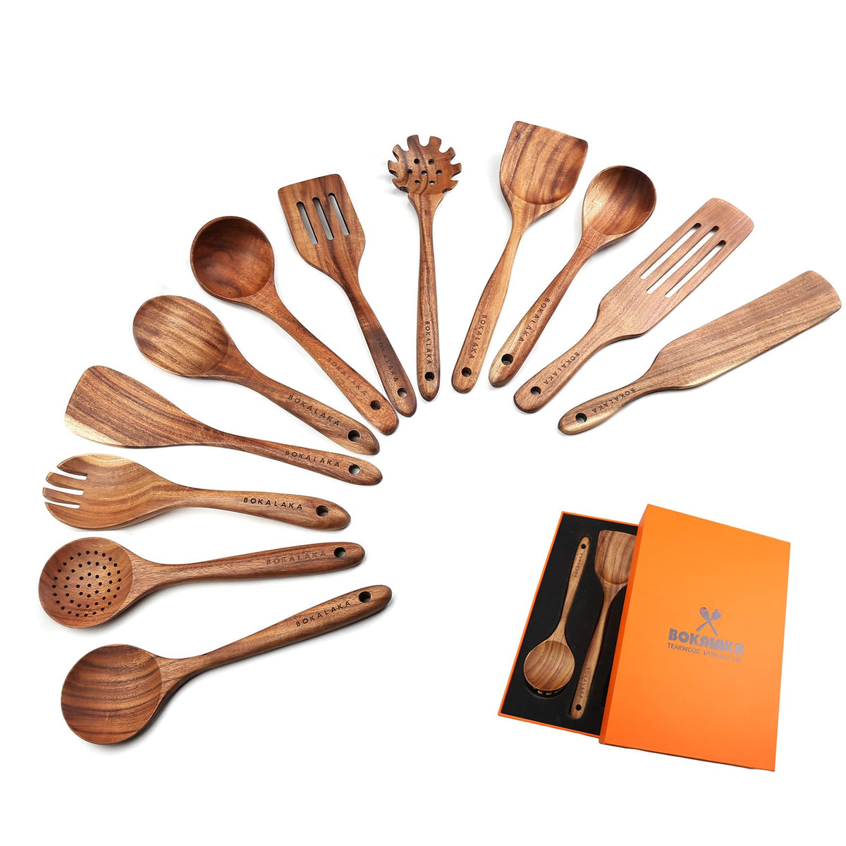 Wooden Spoons for Cooking,10 Pcs Natural Teak Wooden Kitchen Utensils Set Wooden Utensils for Cooking Wooden Cooking Utensils Wooden Spatulas for Cooking (10)