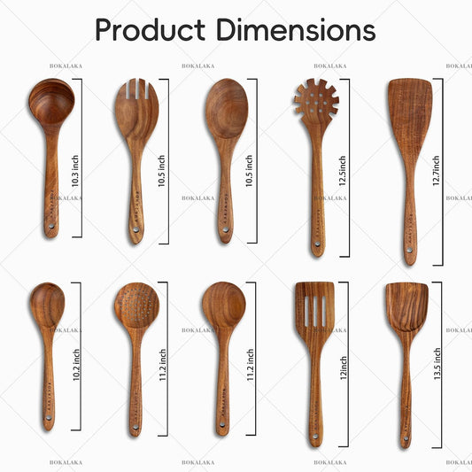 Wooden Spoons for Cooking,10 Pcs Natural Teak Wooden Kitchen Utensils Set Wooden Utensils for Cooking Wooden Cooking Utensils Wooden Spatulas for Cooking (10)