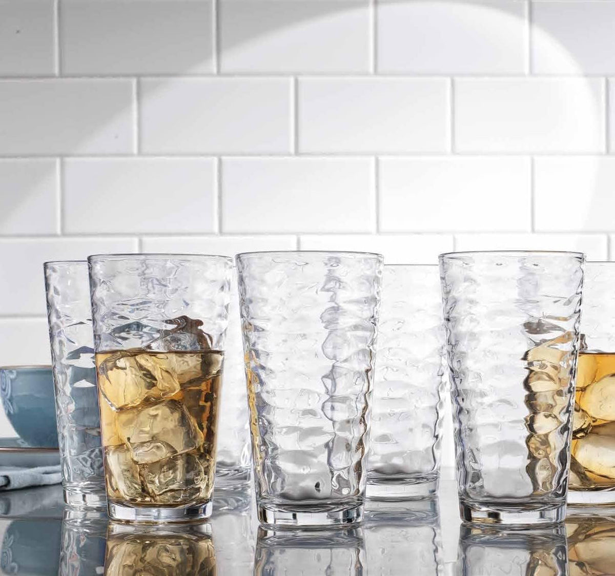 Glaver's Drinking Glasses Set of 10 Highball Glass Cups, 17 Oz Cooler Wavy Glassware. Home Bar Everyday Basic Drinkware Elegant Kitchen Glasses for Water, Juice, Cocktails, Iced Tea.