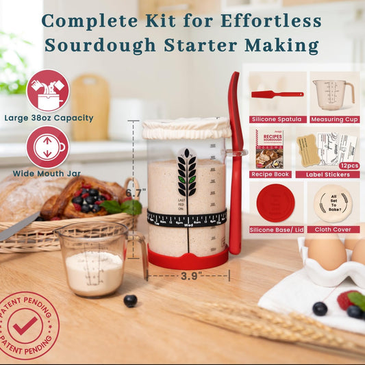 Ayerphalo 38oz Glass Sourdough Starter Jar Kit for Beginners with Guidebook