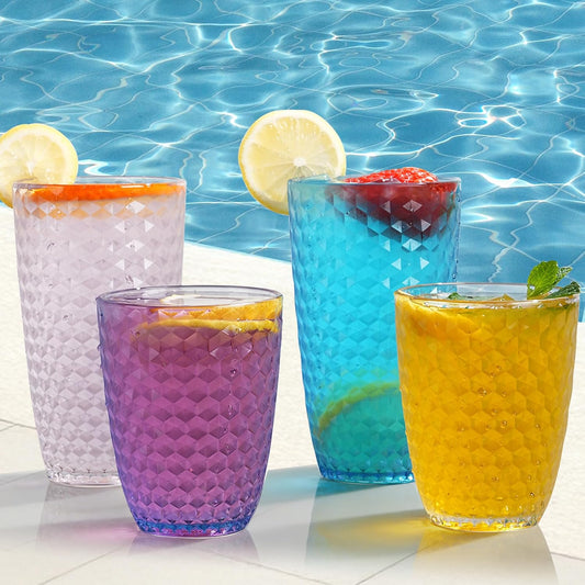 BELLAFORTE Shatterproof Plastic Tumbler Set – Laguna Beach 19oz Tall & 12oz Short Drinking Glasses – Unbreakable Stackable Drinkware for Indoor Outdoor, Dishwasher Safe, BPA Free (Clear, 12)