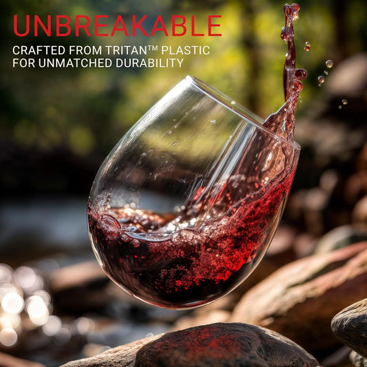 Bravario Unbreakable Stemless Plastic Wine Glasses | Reusable | Shatterproof 100% Tritan Plastic | Dishwasher-Safe | BPA-free | Awesome for Indoor & Outdoor | 16 oz, Set of 4