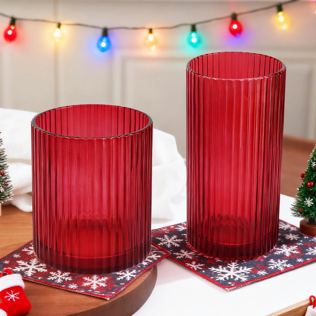 Ribbed Drinking Glasses 8pcs, 12oz and 10oz Glassware, Tumbler Glasses Cup Set for Wedding, Party, Christmas Gift, Clear