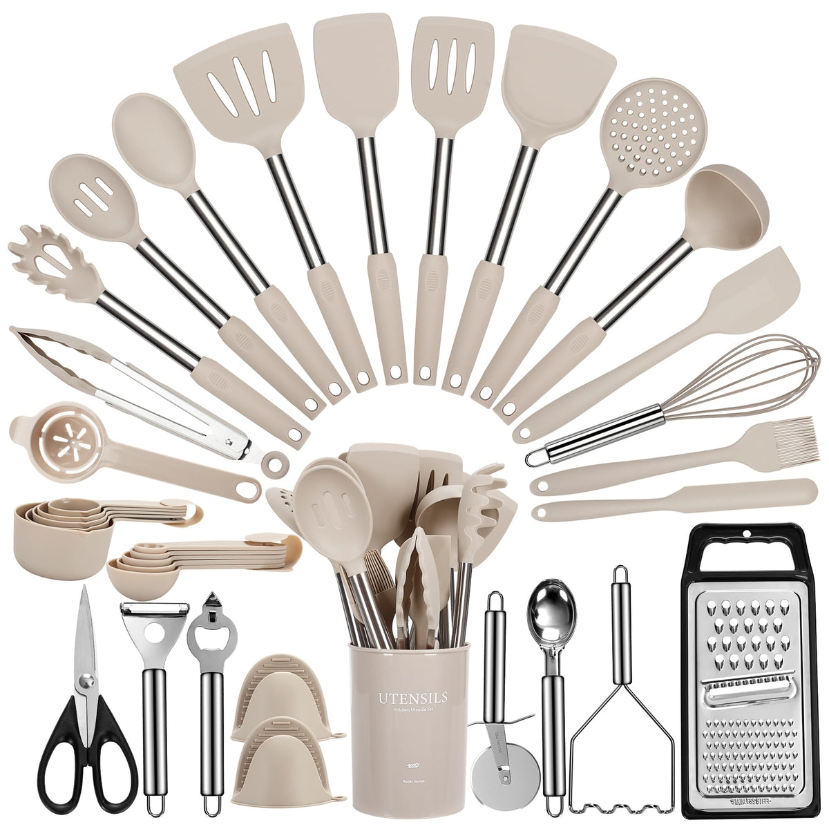 Fyvva 35 Pcs BPA Free Silicone Kitchen Utensils Set Stainless Steel Handles