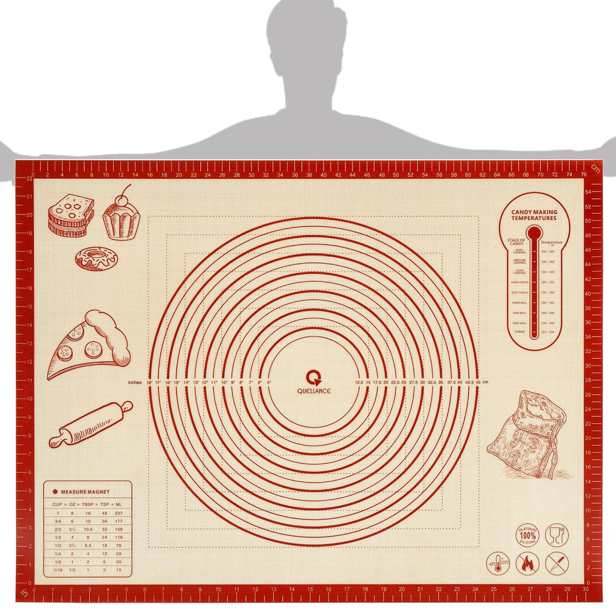 Silicone Baking Pastry Dough Mat - 28x20Inch Extra Large Cookie Bread Rolling Mats Sheet, Nonstick Kitchen Counter Kneading Board, Thick Reusable Pie Cookies Pizza Fondant Making Matt with Measurement