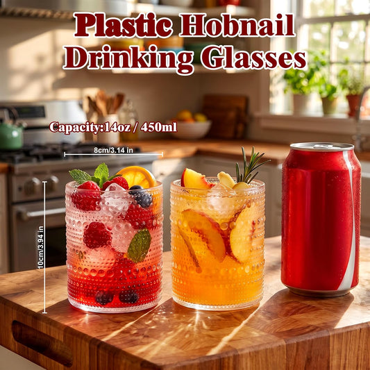 18PCS Hobnail Plastic Drinking Glasses 14 oz Beaded Cups for Party