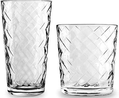 Circleware Chevron Huge 12-Piece Glassware Set of Highball Tumbler Drinking Glasses and Whiskey Cups for Water, Beer, Juice, Ice Tea Beverages, 6-15.75 oz & 6-12.5 oz, Clear