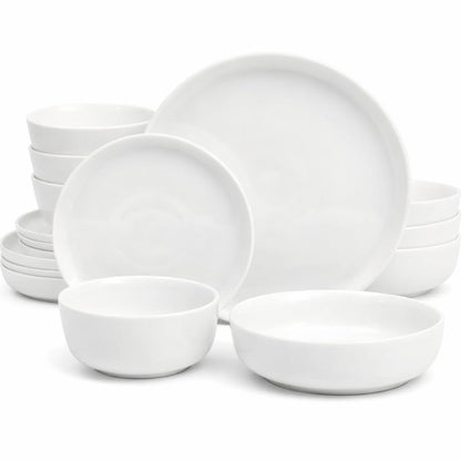 Gibson Home Plates and Bowls Sets - Dinnerware Set for 4, 16-Piece White Dishes — Ceramic Dish Set| Microwave & Dishwasher Safe Dishes - Oslo Collection