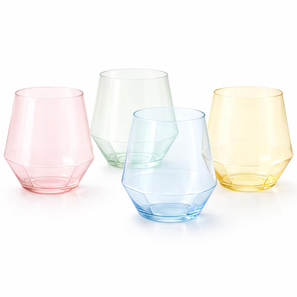 40 Pack Disposable Plastic Wine Glasses 12 oz Diamond Stemless Clear Cups