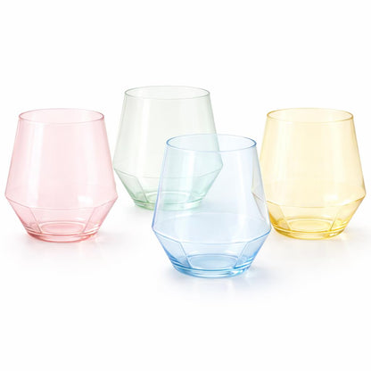 40 Pack Disposable Plastic Wine Glasses 12 oz Diamond Stemless Clear Cups