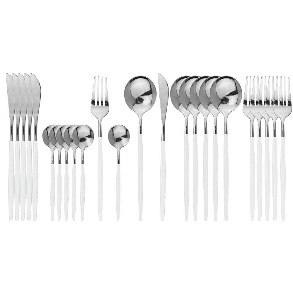 JASHII 24 Pieces 304 Stainless Steel Rose Cutlery Set Home Kitchen Silverware Set, Mirror Polished, Knife/Fork/Spoon, Modern Elegant Silverware Set for Party, Christmas