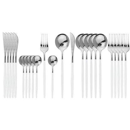 JASHII 24 Pieces 304 Stainless Steel Rose Cutlery Set Home Kitchen Silverware Set, Mirror Polished, Knife/Fork/Spoon, Modern Elegant Silverware Set for Party, Christmas