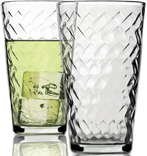 Circleware Chevron Huge 12-Piece Glassware Set of Highball Tumbler Drinking Glasses and Whiskey Cups for Water, Beer, Juice, Ice Tea Beverages, 6-15.75 oz & 6-12.5 oz, Clear