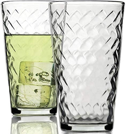 Circleware Chevron Huge 12-Piece Glassware Set of Highball Tumbler Drinking Glasses and Whiskey Cups for Water, Beer, Juice, Ice Tea Beverages, 6-15.75 oz & 6-12.5 oz, Clear