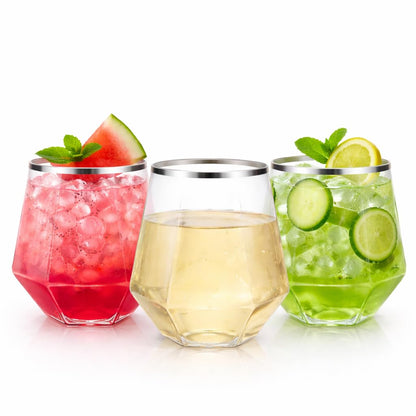 40 Pack Disposable Plastic Wine Glasses 12 oz Diamond Stemless Clear Cups