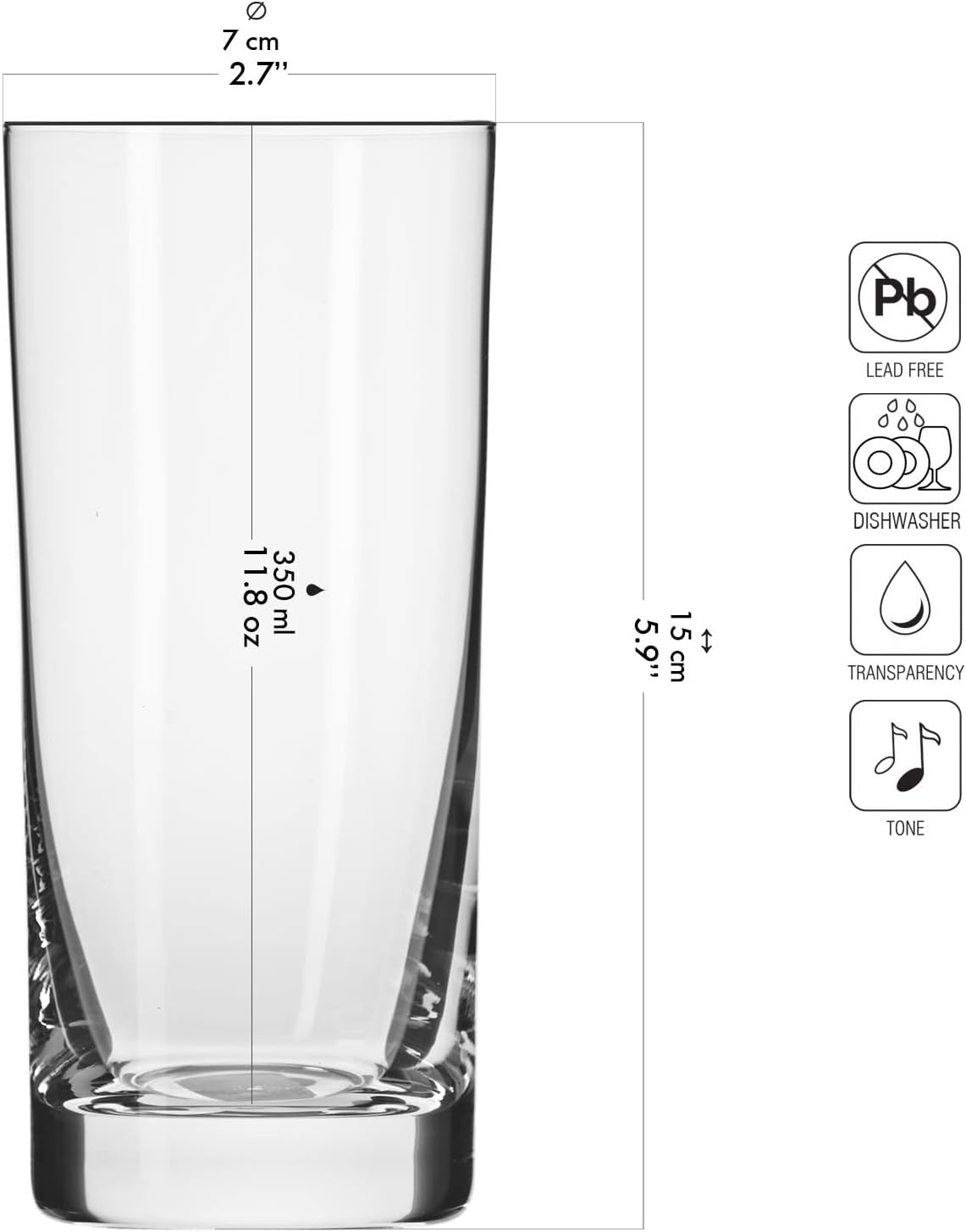 Krosno Water Glasses Set of 6, 11.8 oz, Blended Collection