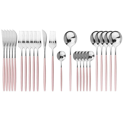 JASHII 24 Pieces 304 Stainless Steel Rose Cutlery Set Home Kitchen Silverware Set, Mirror Polished, Knife/Fork/Spoon, Modern Elegant Silverware Set for Party, Christmas
