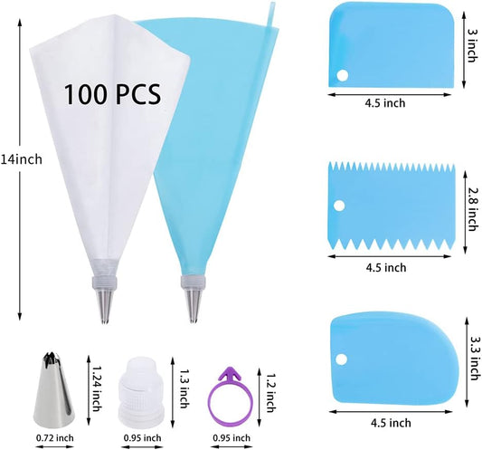 Piping Bags and Tips Set, 100Pcs 12 Inch Pastry Bags, Icing Bags Disposable
