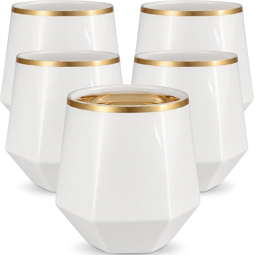 40 Pack Disposable Plastic Wine Glasses 12 oz Diamond Stemless Clear Cups
