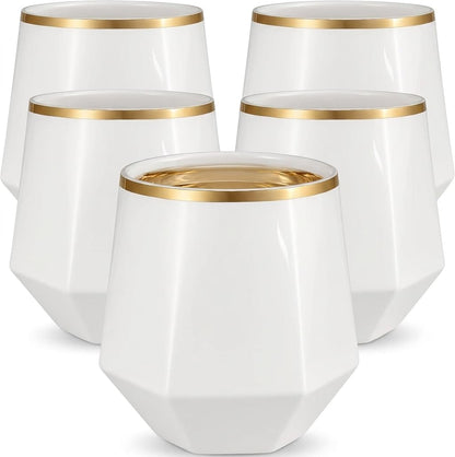 40 Pack Disposable Plastic Wine Glasses 12 oz Diamond Stemless Clear Cups