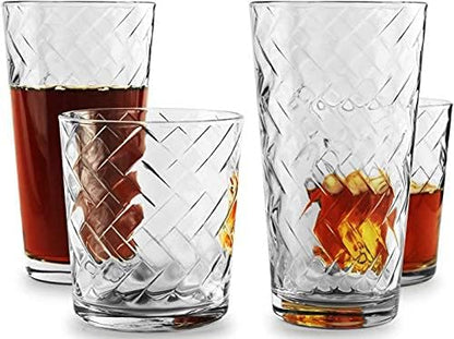 Circleware Chevron Huge 12-Piece Glassware Set of Highball Tumbler Drinking Glasses and Whiskey Cups for Water, Beer, Juice, Ice Tea Beverages, 6-15.75 oz & 6-12.5 oz, Clear