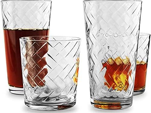 Circleware Chevron Huge 12-Piece Glassware Set of Highball Tumbler Drinking Glasses and Whiskey Cups for Water, Beer, Juice, Ice Tea Beverages, 6-15.75 oz & 6-12.5 oz, Clear