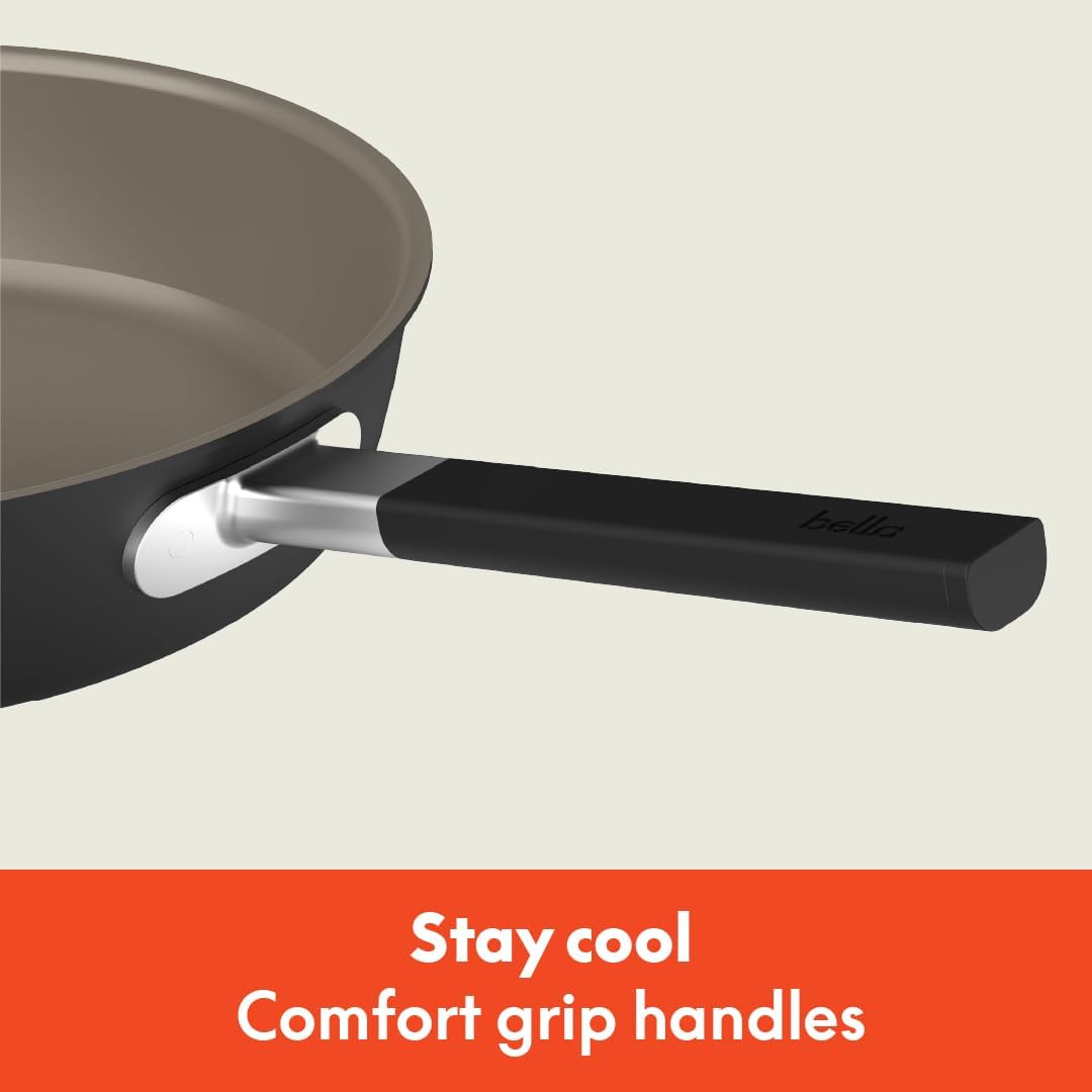 bella 9 Piece Ceramic Nonstick Cookware Set, Fits-anywhere™ Kitchenware w EverGood™ Coating, Dishwasher & Oven Safe, All Stovetops Compatible, Stackable Design, Cool Touch Handles, Black
