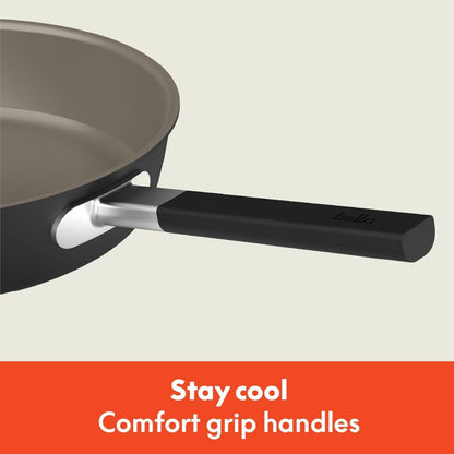 bella 9 Piece Ceramic Nonstick Cookware Set, Fits-anywhere™ Kitchenware w EverGood™ Coating, Dishwasher & Oven Safe, All Stovetops Compatible, Stackable Design, Cool Touch Handles, Black