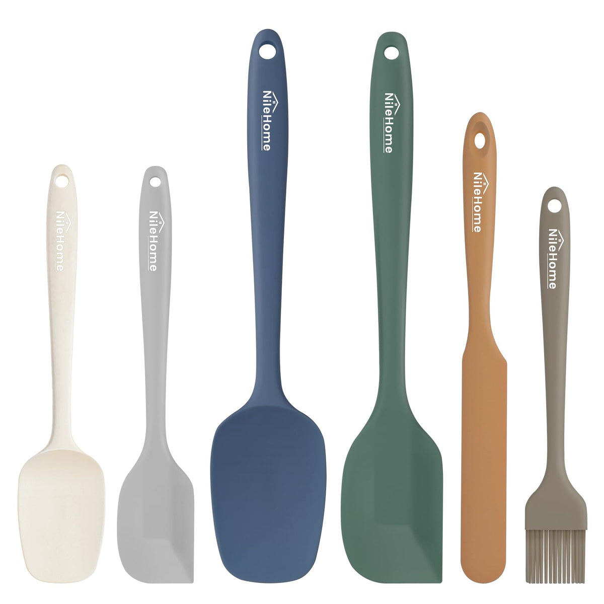 NileHome 6 Pieces Silicone Spatula Set with Silicone Brush,Mixing-Black