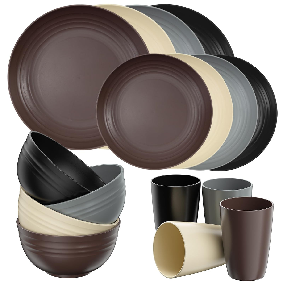 Quatish 24 Piece Plates and Bowl Set for 6, Dinnerware Dish Set for Kitchen