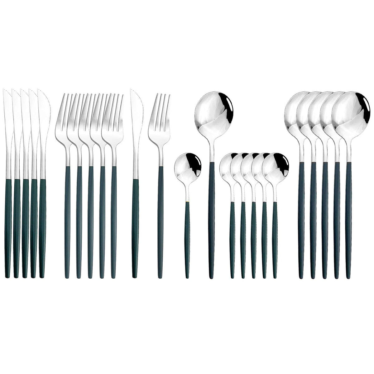 JASHII 24 Pieces 304 Stainless Steel Rose Cutlery Set Home Kitchen Silverware Set, Mirror Polished, Knife/Fork/Spoon, Modern Elegant Silverware Set for Party, Christmas