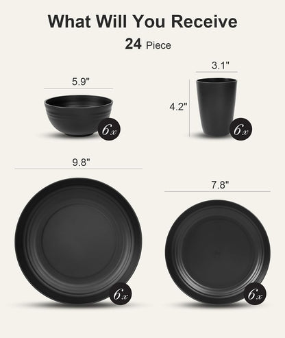 Quatish 24 Piece Plates and Bowl Set for 6, Dinnerware Dish Set for Kitchen