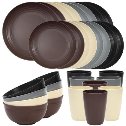 Quatish 24 Piece Plates and Bowl Set for 6, Dinnerware Dish Set for Kitchen