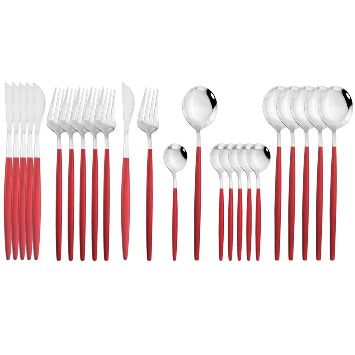 JASHII 24 Pieces 304 Stainless Steel Rose Cutlery Set Home Kitchen Silverware Set, Mirror Polished, Knife/Fork/Spoon, Modern Elegant Silverware Set for Party, Christmas