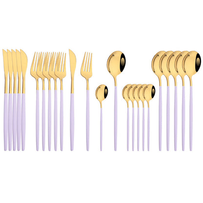 JASHII 24 Pieces 304 Stainless Steel Rose Cutlery Set Home Kitchen Silverware Set, Mirror Polished, Knife/Fork/Spoon, Modern Elegant Silverware Set for Party, Christmas