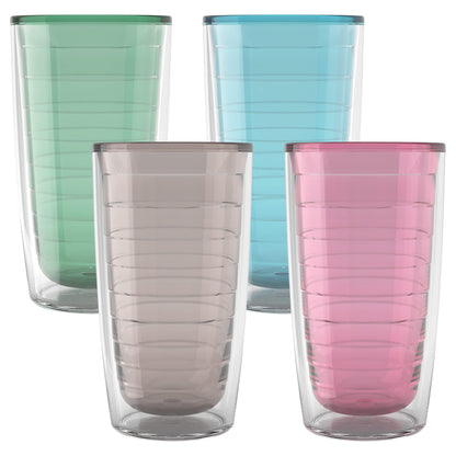 Tervis Clear & Colorful Tabletop Made in USA Double Walled Insulated Tumbler Travel Cup Keeps Drinks Cold & Hot, 16oz - 4pk, Clear