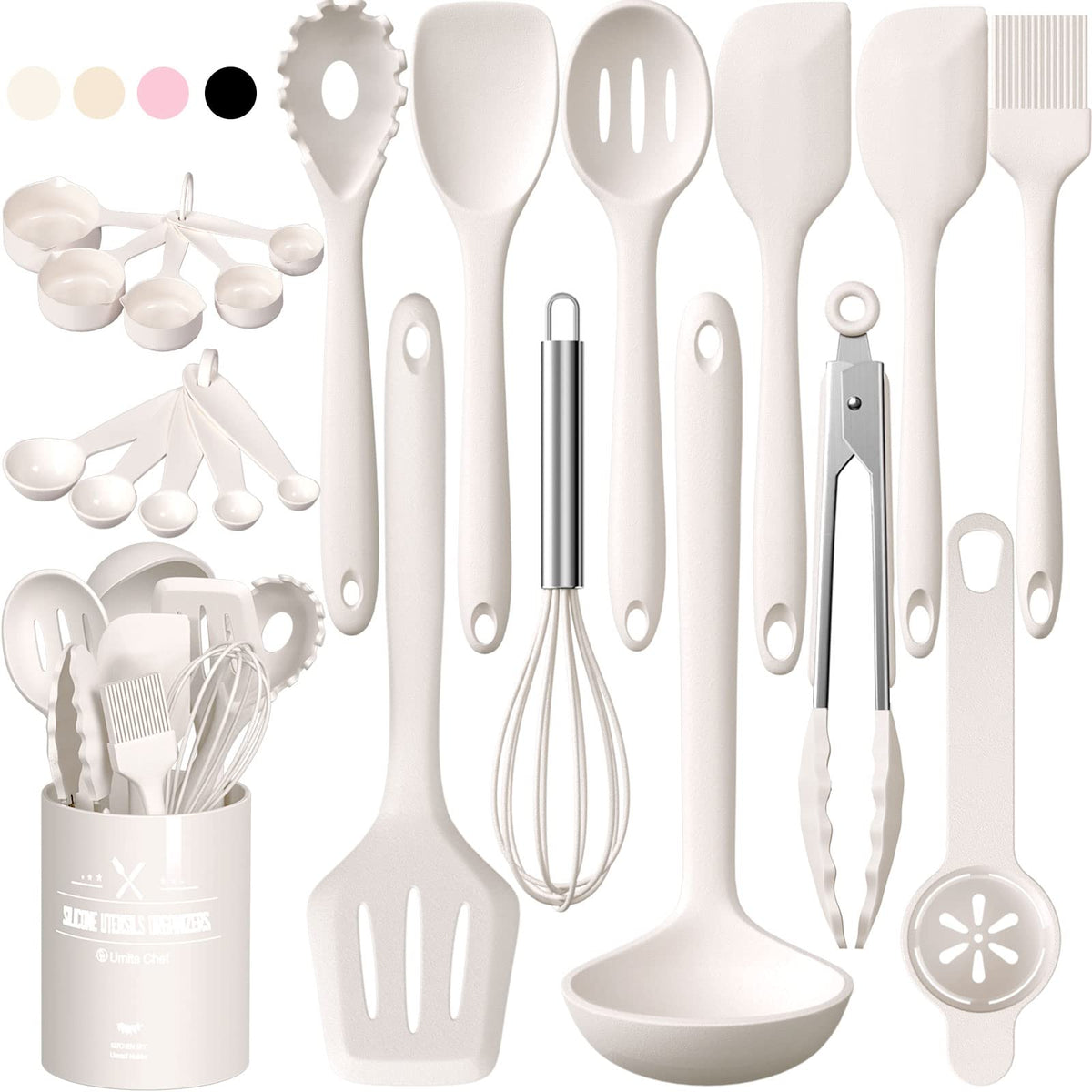 Umite Chef 22-Piece Silicone Cooking Utensils Set, Heat Resistant & Dishwasher Safe Kitchen Tools, Non-Scratch Spatula Set for Nonstick Cookware (Pink)
