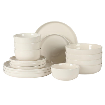 Gibson Home Plates and Bowls Sets - Dinnerware Set for 4, 16-Piece White Dishes — Ceramic Dish Set| Microwave & Dishwasher Safe Dishes - Oslo Collection