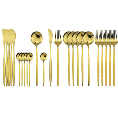 JASHII 24 Pieces 304 Stainless Steel Rose Cutlery Set Home Kitchen Silverware Set, Mirror Polished, Knife/Fork/Spoon, Modern Elegant Silverware Set for Party, Christmas