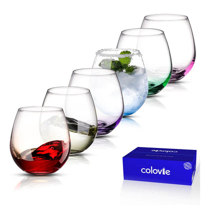 ColoVie Stemless Martini Glasses Set of 6, Colored Cocktail Cups, Home Bar