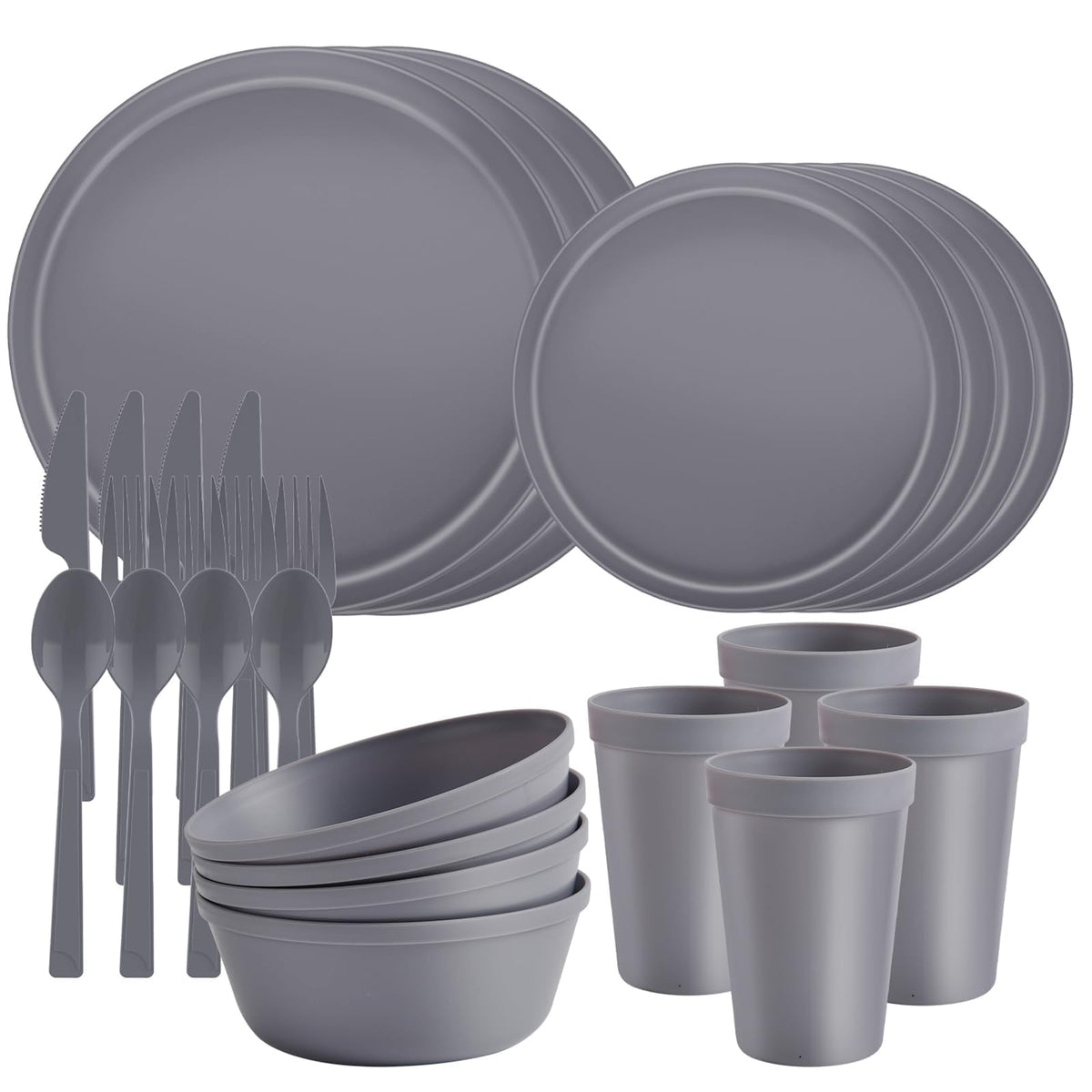 Plates and Bowls Sets, Plastic Kitchen Dinnerware Sets, Serves 8