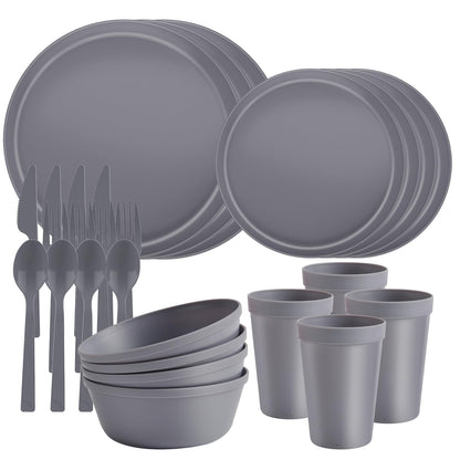 Plates and Bowls Sets, Plastic Kitchen Dinnerware Sets, Serves 8