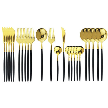 JASHII 24 Pieces 304 Stainless Steel Rose Cutlery Set Home Kitchen Silverware Set, Mirror Polished, Knife/Fork/Spoon, Modern Elegant Silverware Set for Party, Christmas