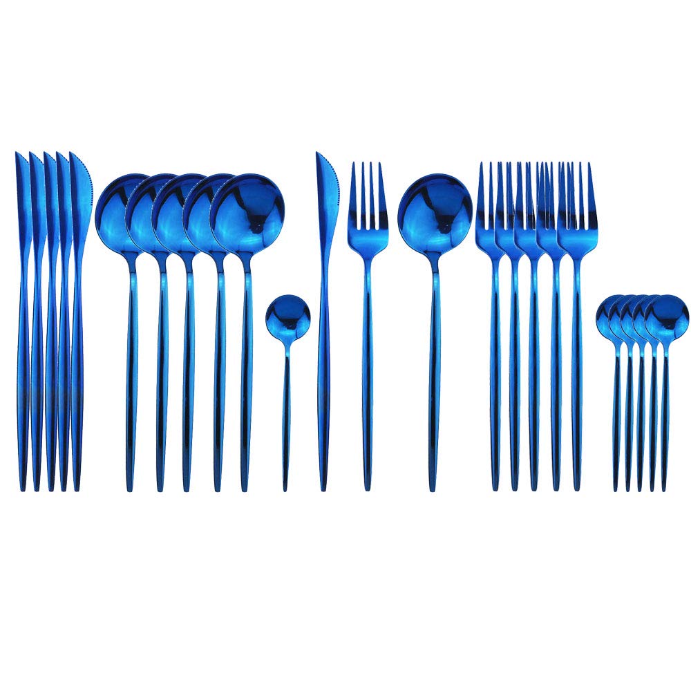 JASHII 24 Pieces 304 Stainless Steel Rose Cutlery Set Home Kitchen Silverware Set, Mirror Polished, Knife/Fork/Spoon, Modern Elegant Silverware Set for Party, Christmas